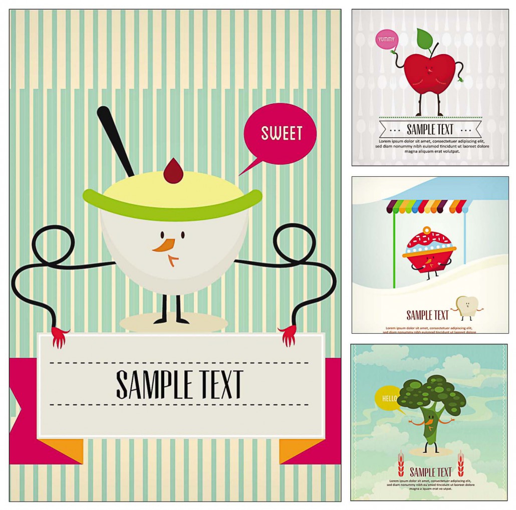 Cartoon food cards set vector Free download