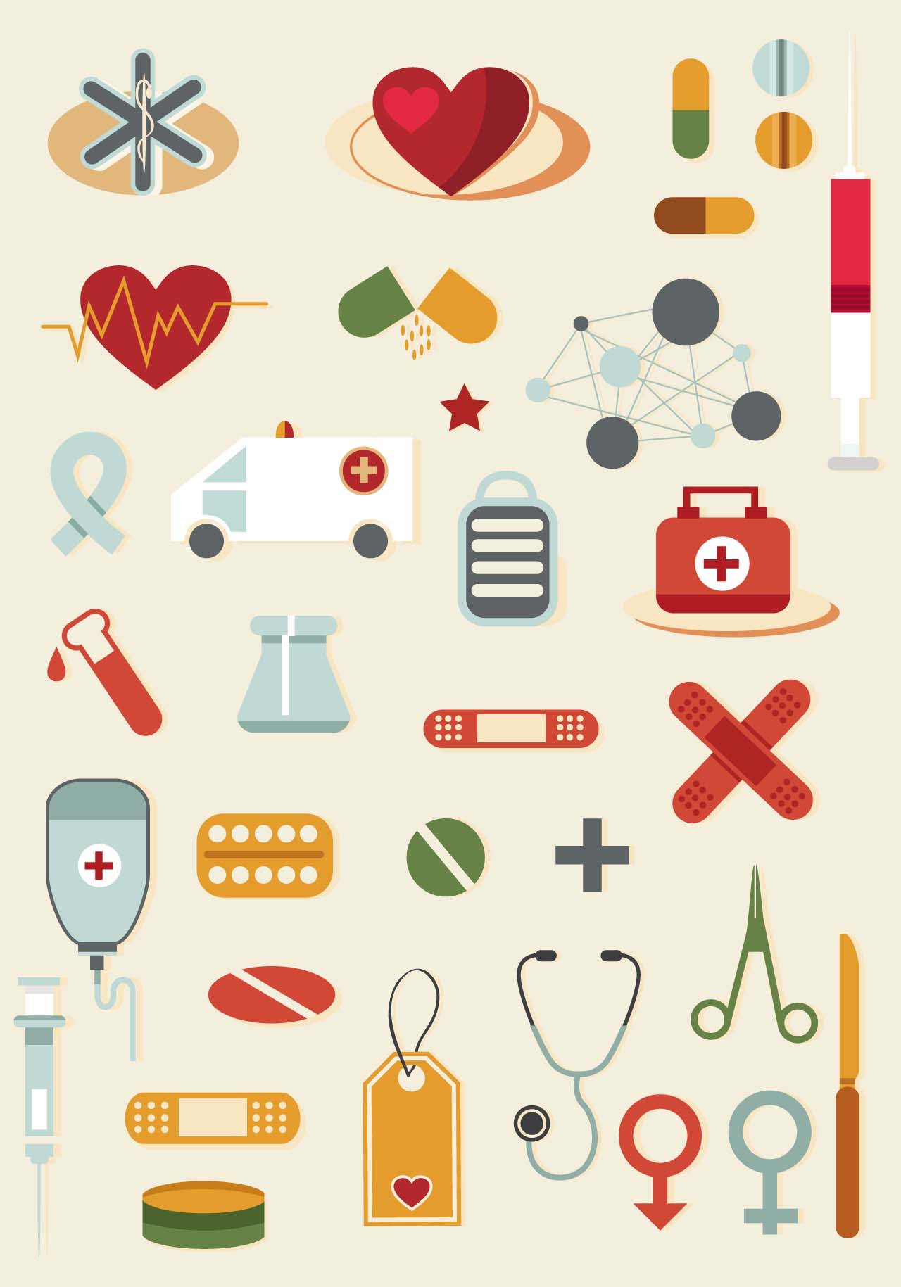 Cartoon medical elements set vector | Free download