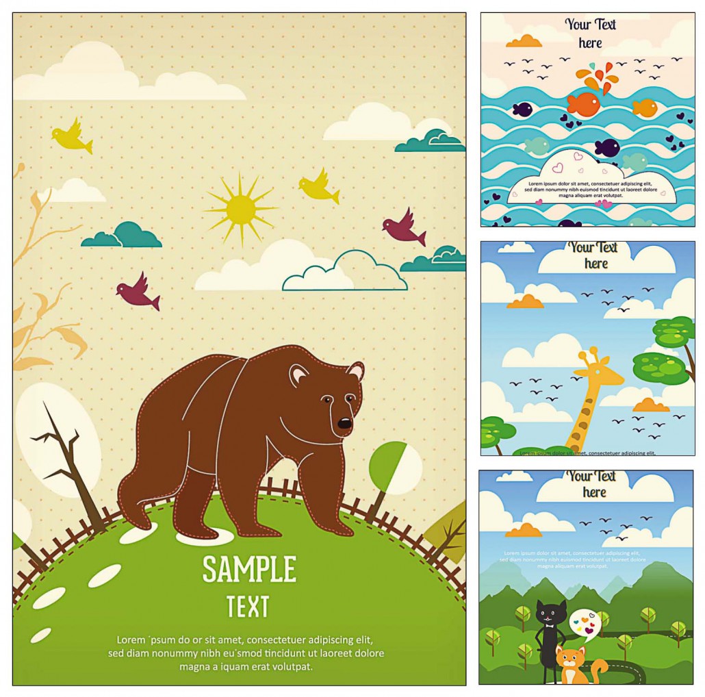 Set of postcards with animals vector | Free download