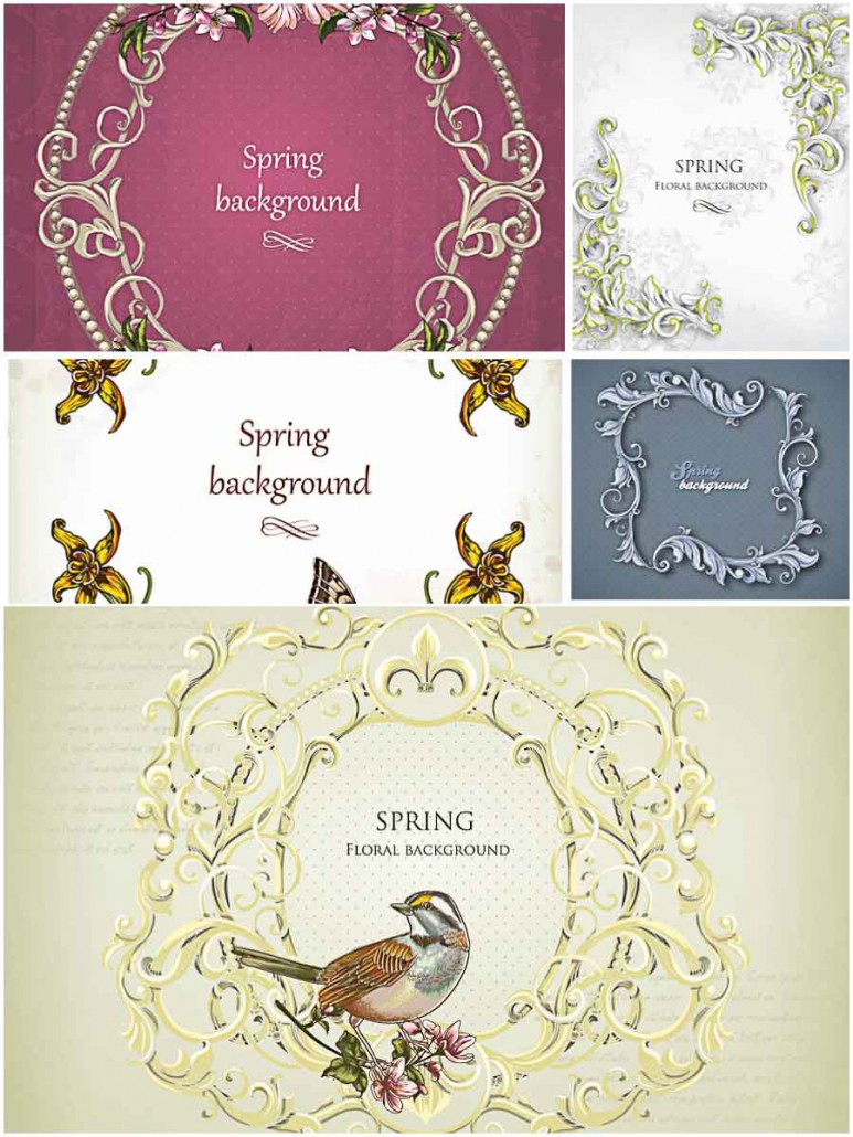 Vector spring frames with pattern backgrounds | Free download