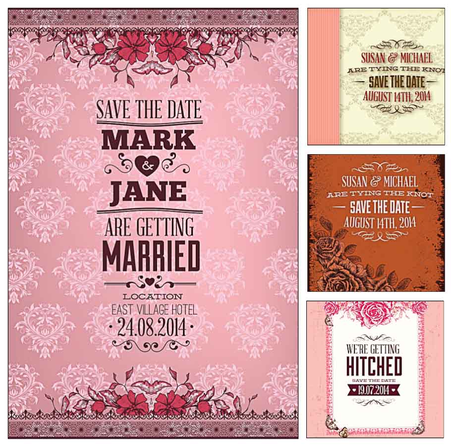 Pink Wedding Invitation Cards Vector Free Download