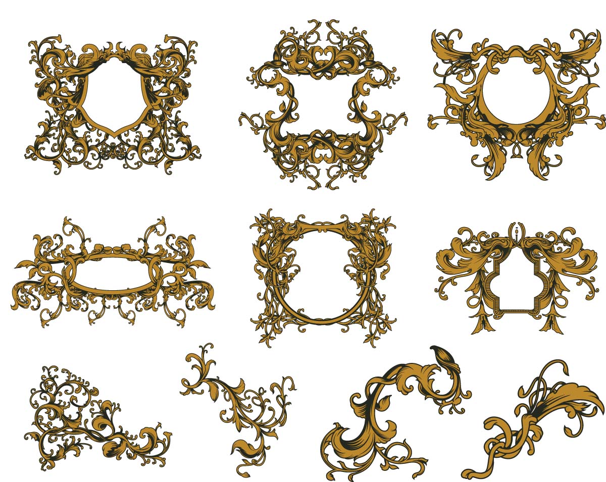 Golden vintage ornate frames set vector Free download