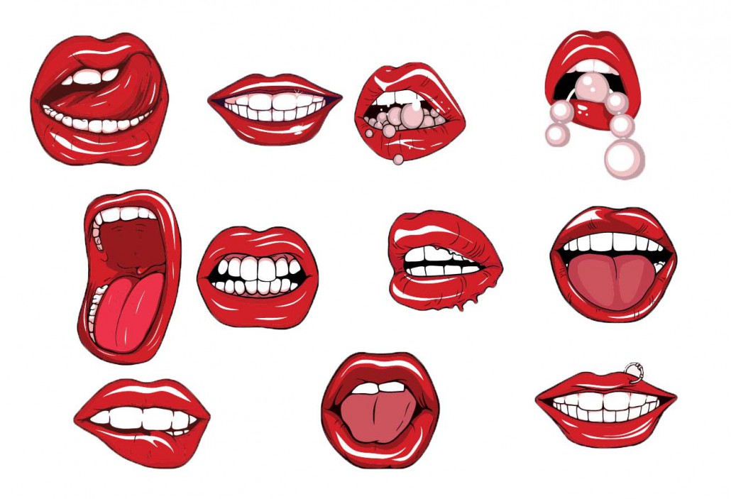 Red lips pearls vector set | Free download