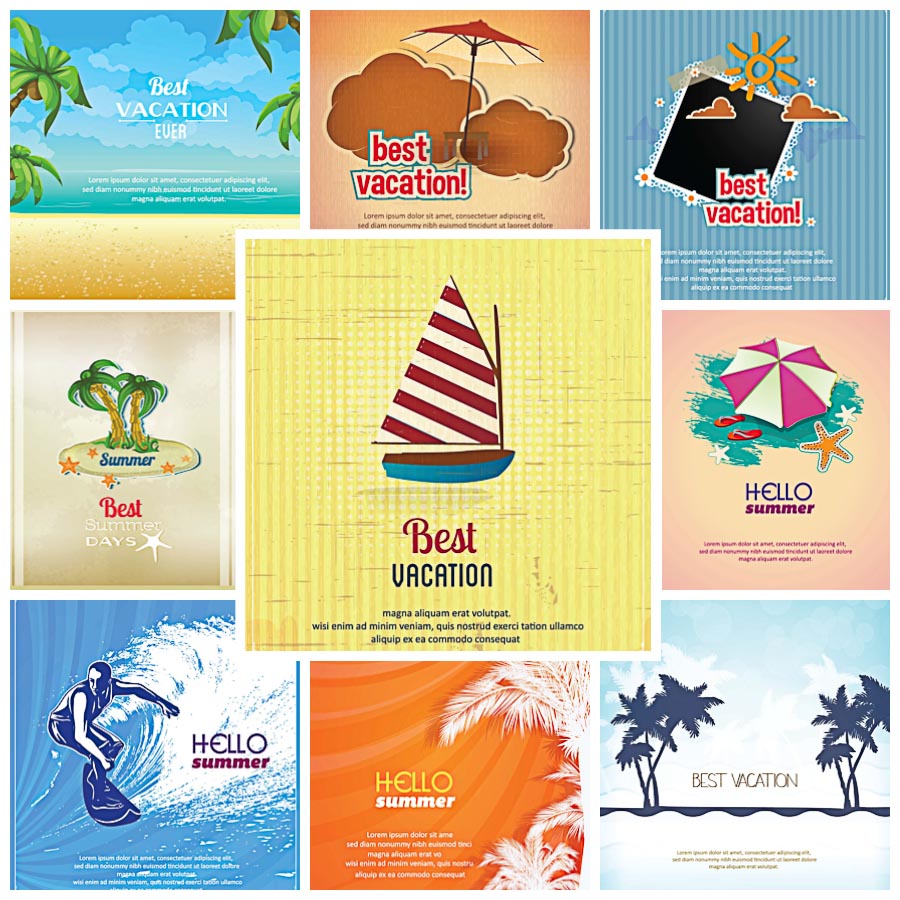 Summer Vacation Cards Vector Set Free Download