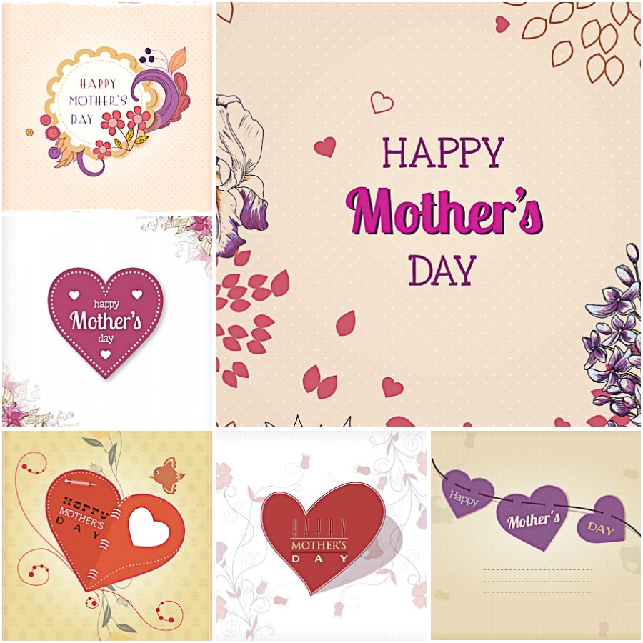 Mother's day hearts card set vector Free download