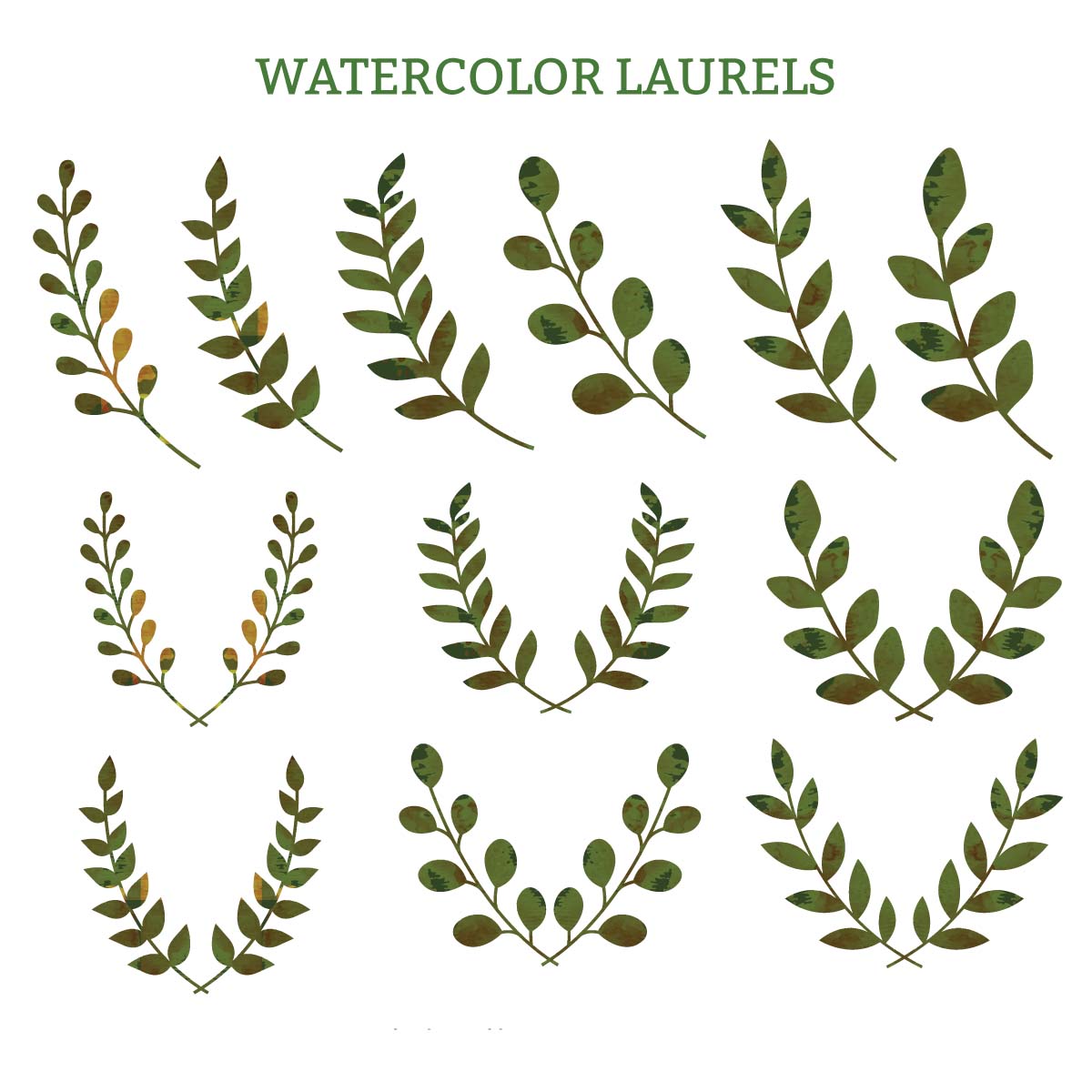 Watercolor Laurels Green Decorative Vector Free Download