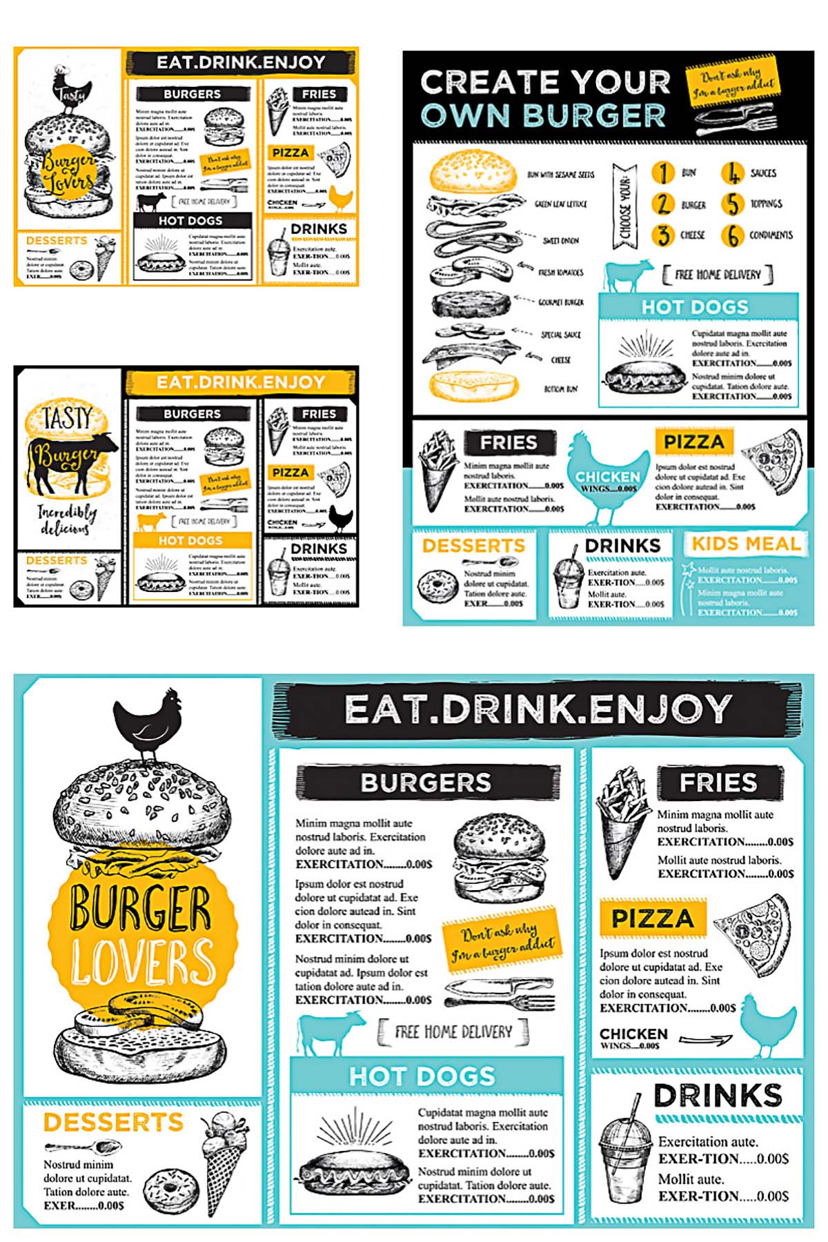 Restaurant burger menu modern vector set | Free download