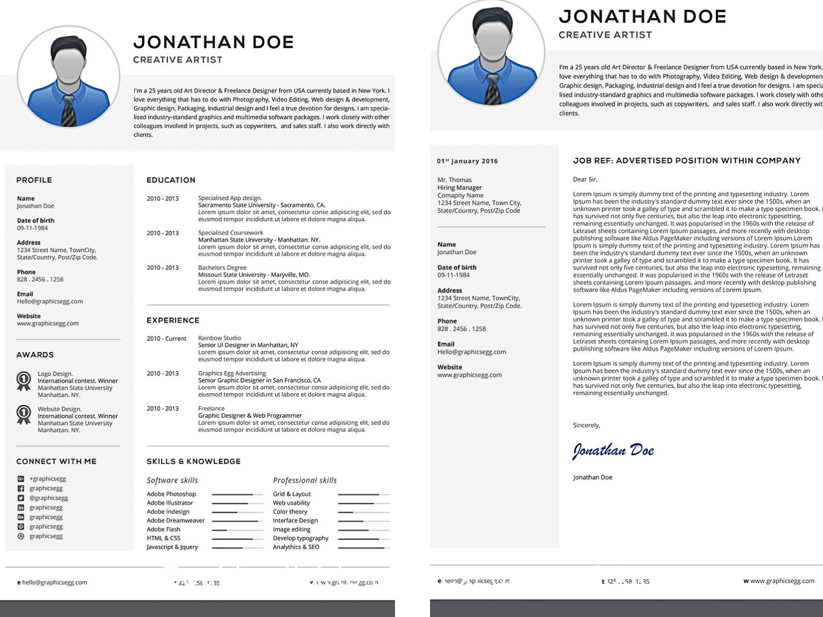 Professional Resume With Cover Letter Set Free Download
