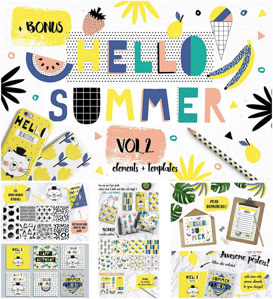 Bright Summer Stickers And Patterns Set Free Download