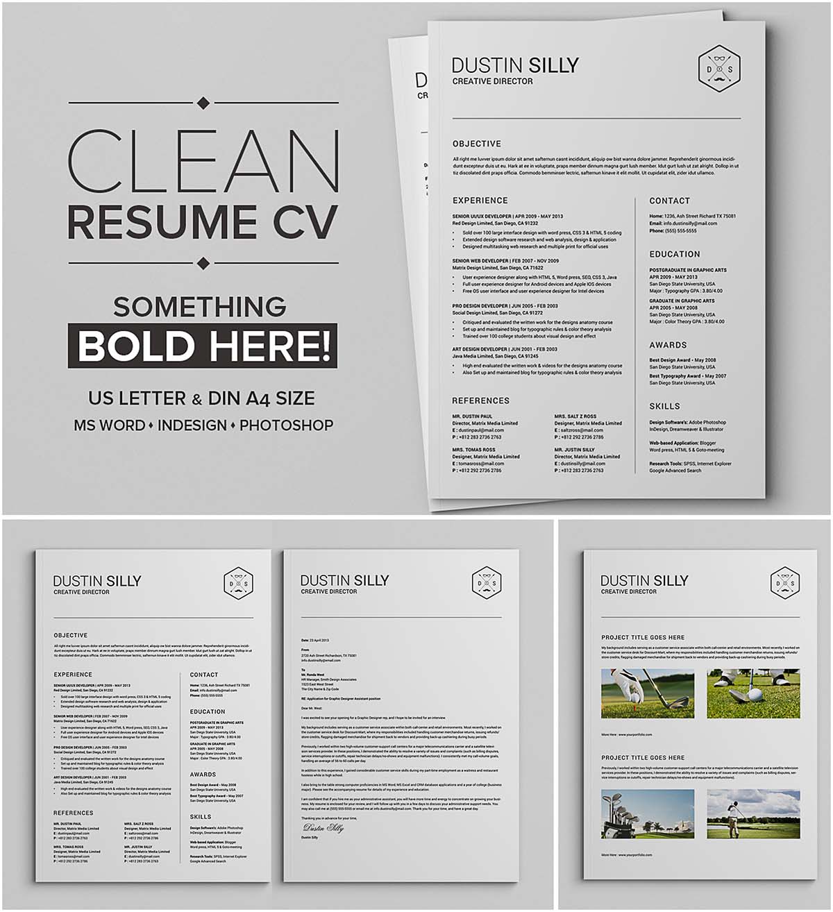 clean and simple editable resume set