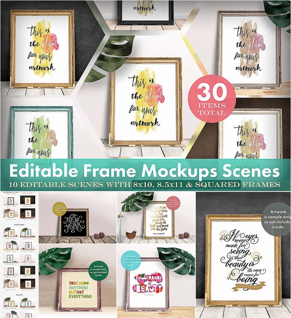 Editable Frame Mockups Scenes Bundle Free Downl