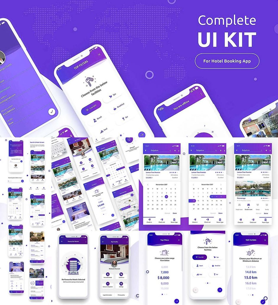 Complete UI Kit Hotel Booking App Free download