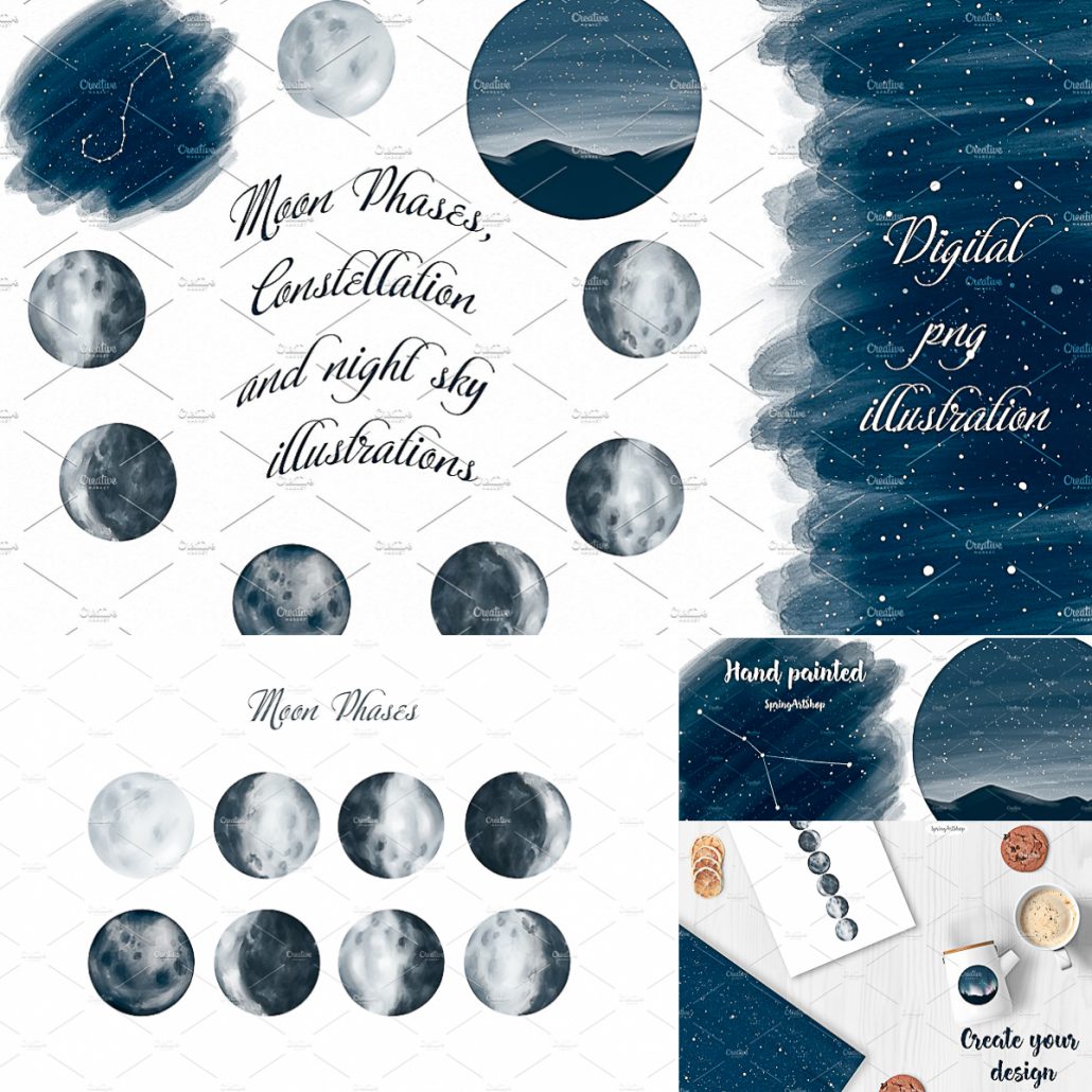Moon Phases and Constellation | Free download