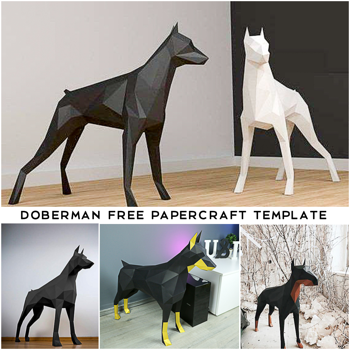 Doberman Free Papercraft Template Free Download