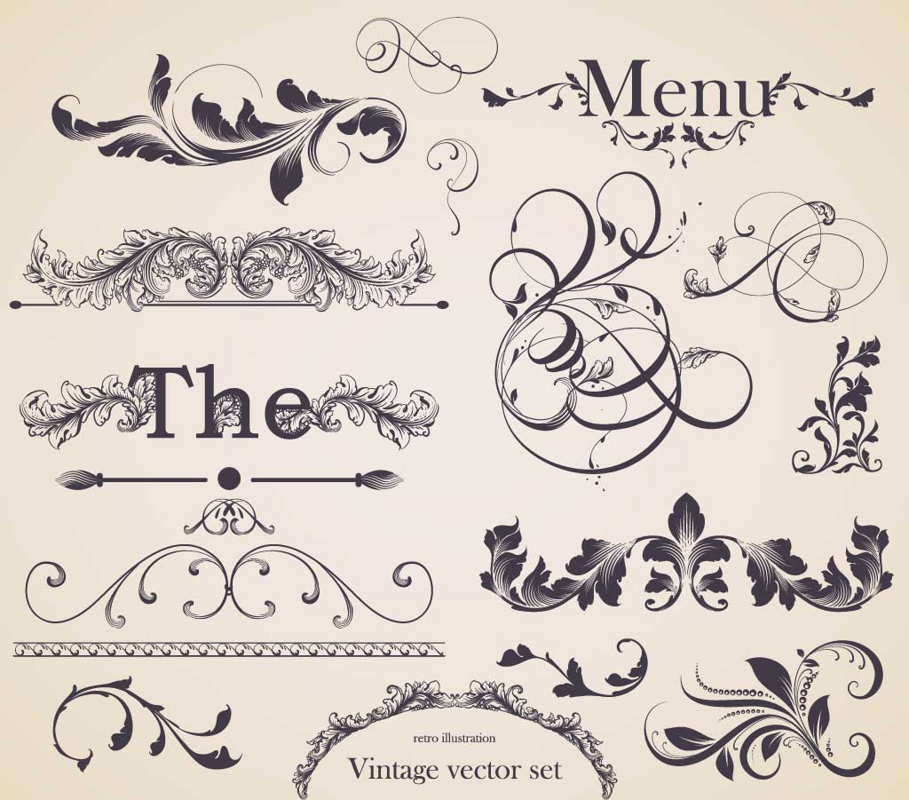 vector, floral elements, menu