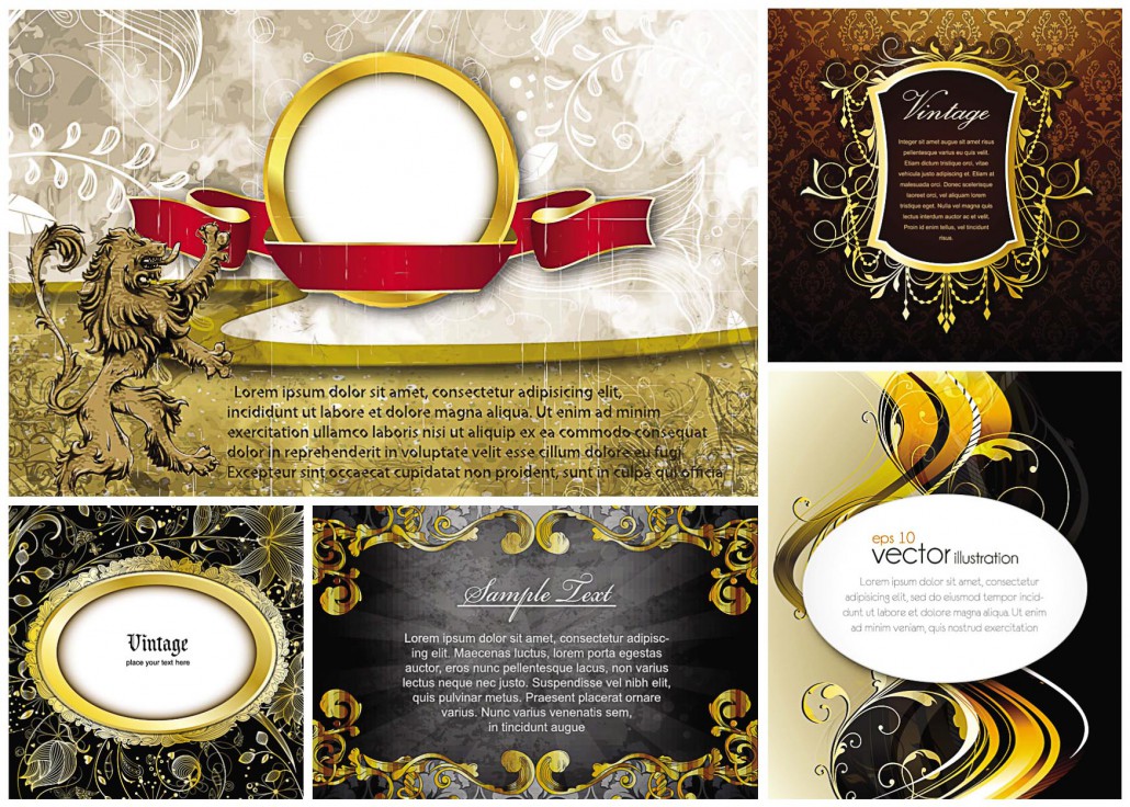Gold frames and heraldic elements vector | Free download