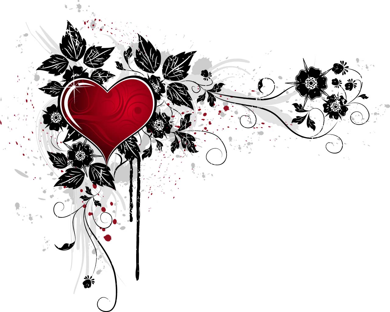 Grunge heart with floral background vector