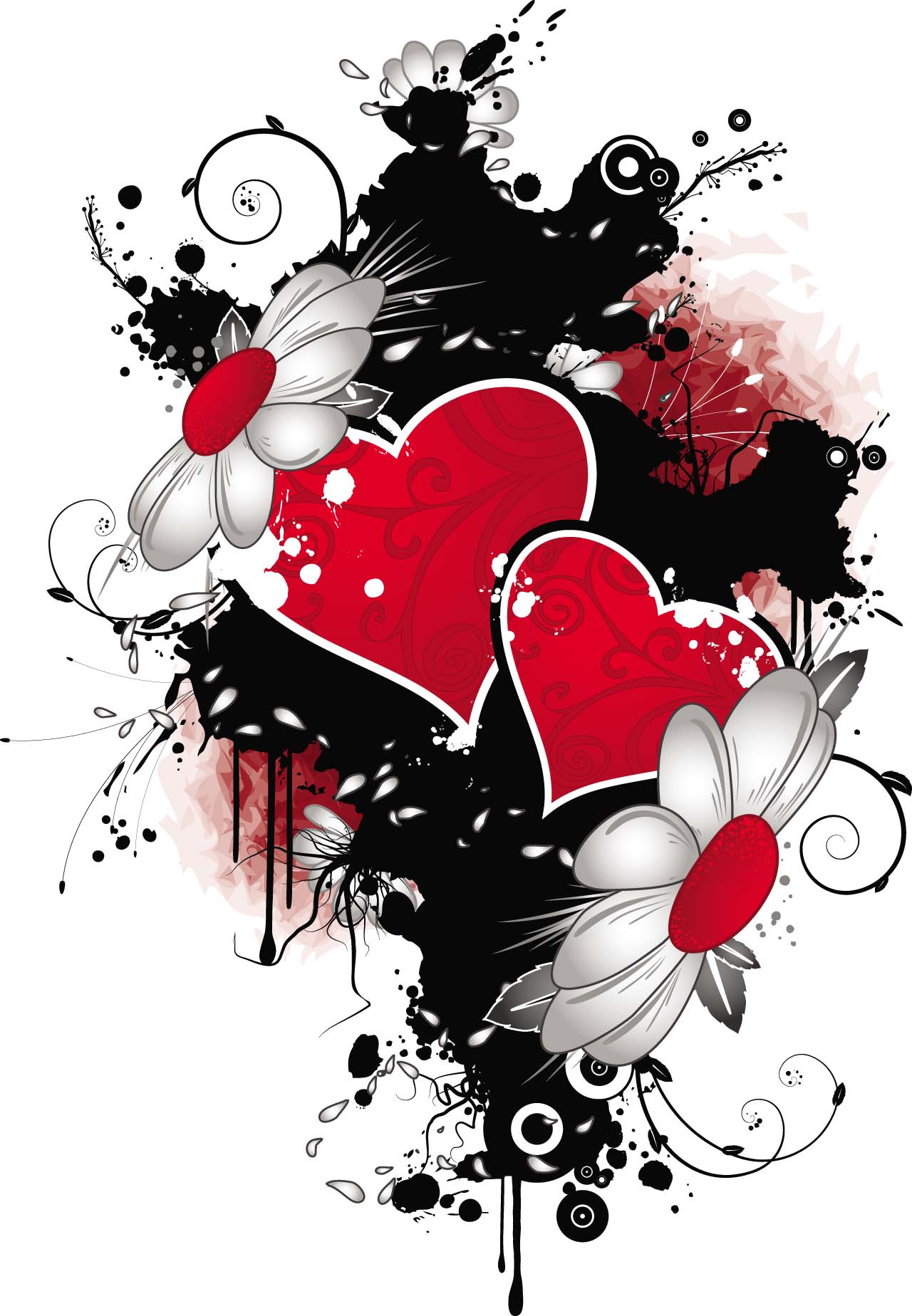 Hearts with flowers colorful vector