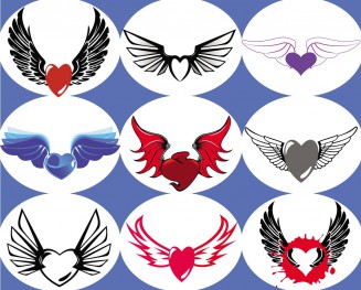 Hearts with wings set vector