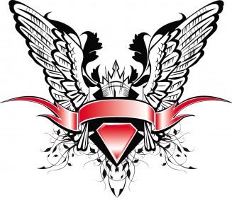 heraldic crown wings ribbon vector