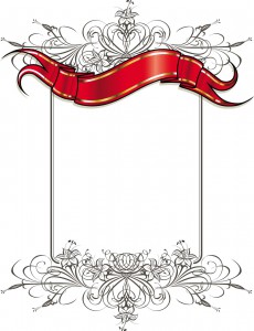 Ornate card with gilded ribbon vector