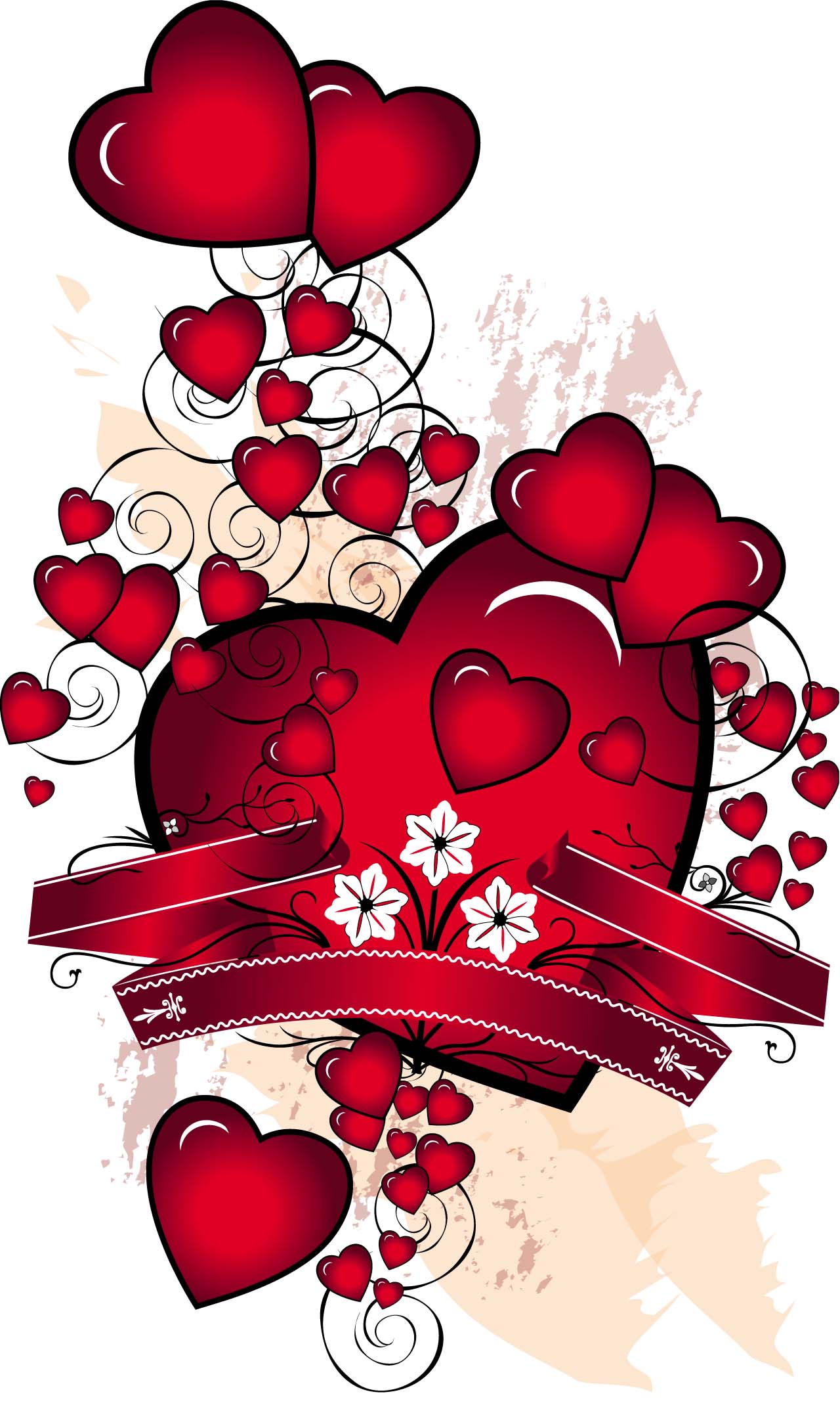 Red hearts and ribbons vector card | Free download