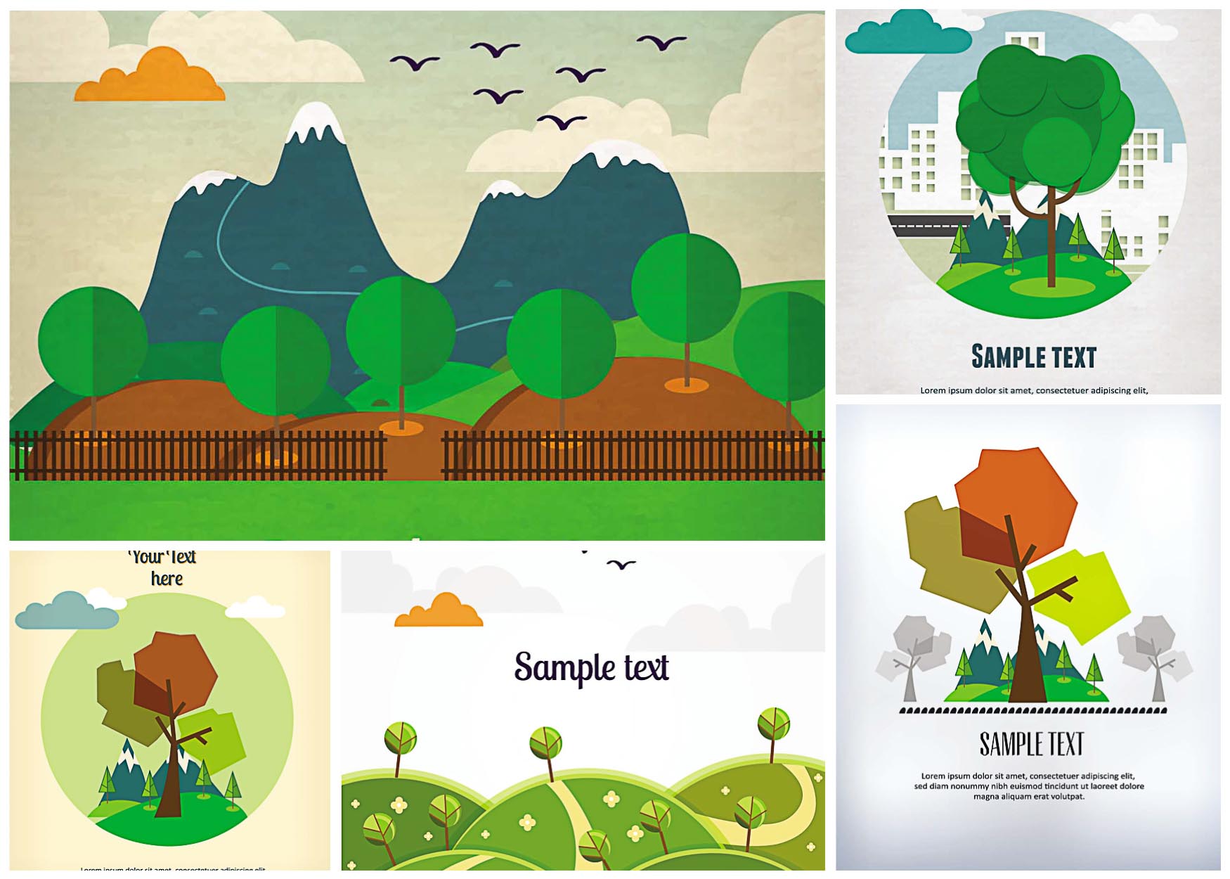 landscapes and mountains card vector