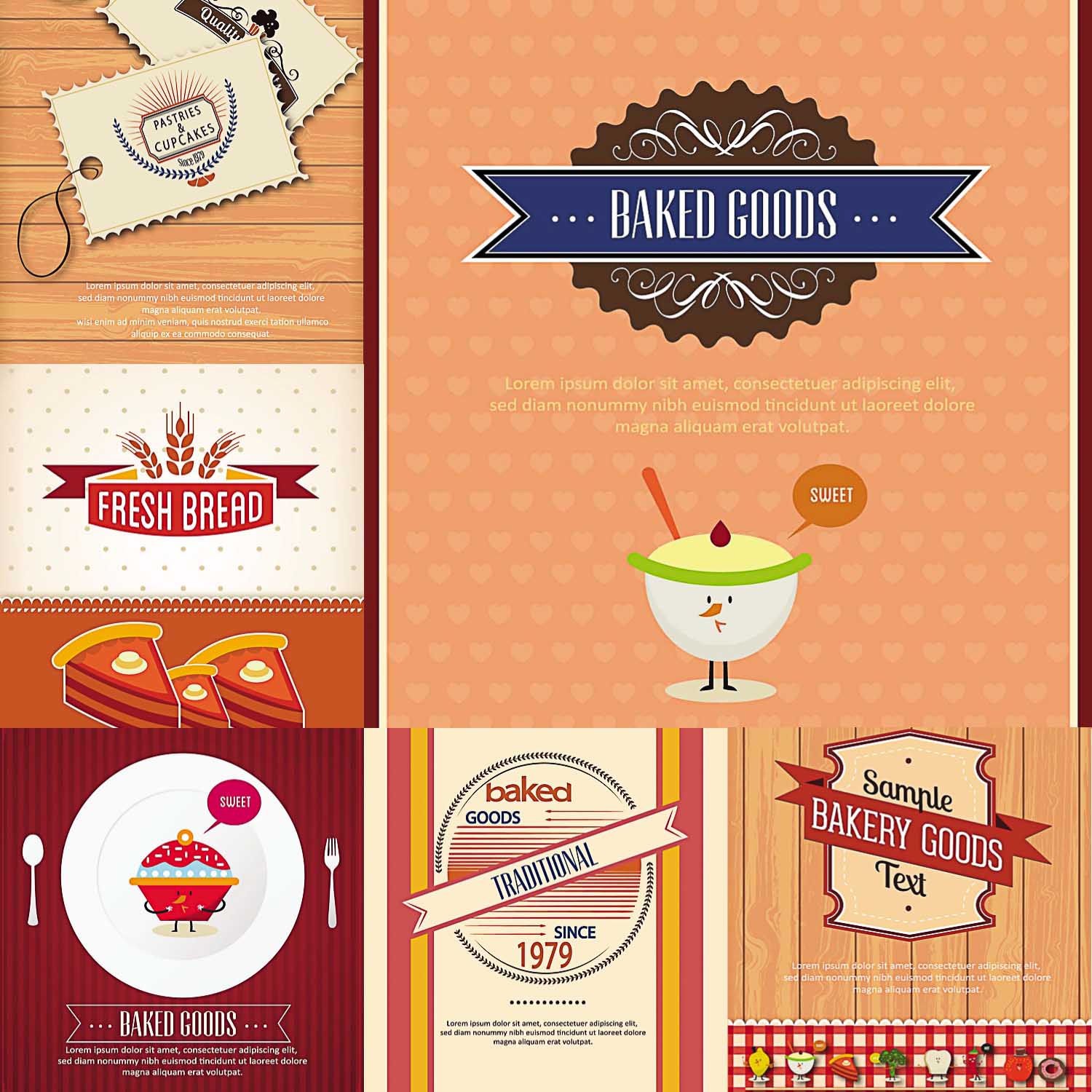 cards for bakery set vector
