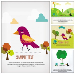cute birds and trees card vector