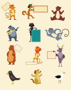 Different cartoon animals with frames card