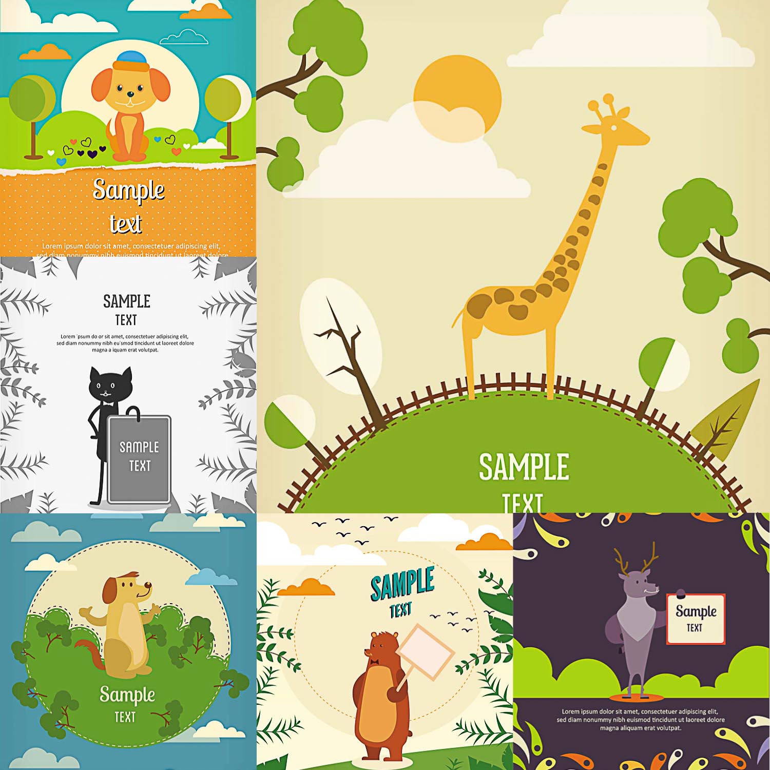 cartoon animals vector background card postcard