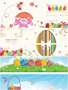 Easter colorful greeting card set vector