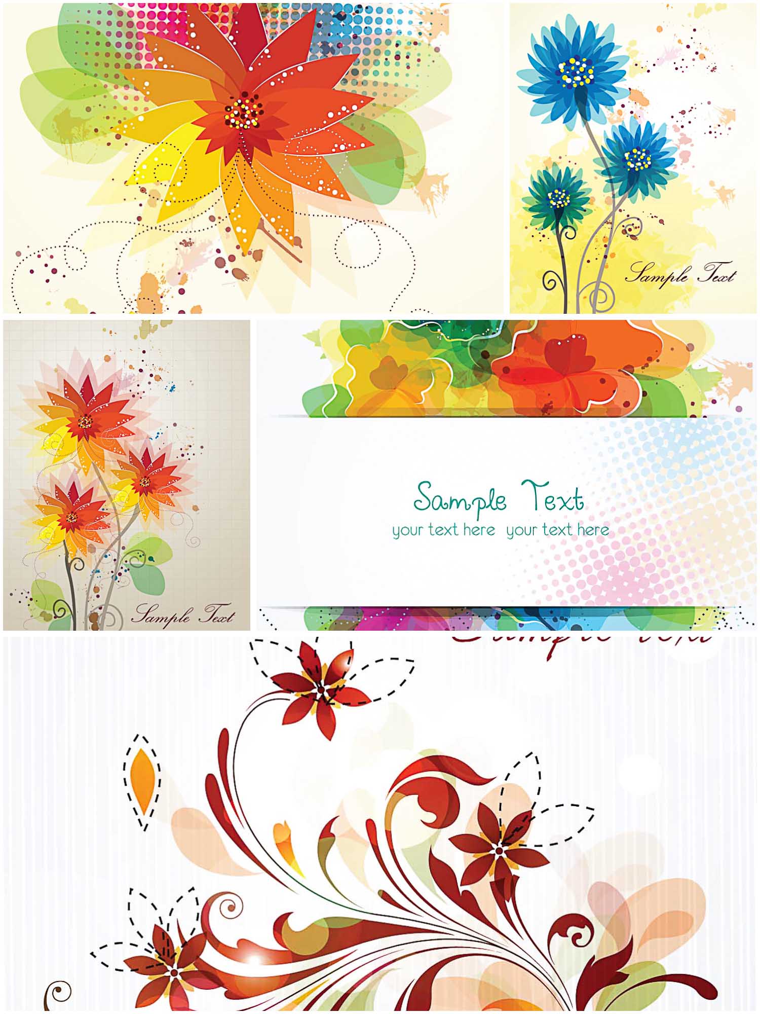 Bright floral card set vector | Free download