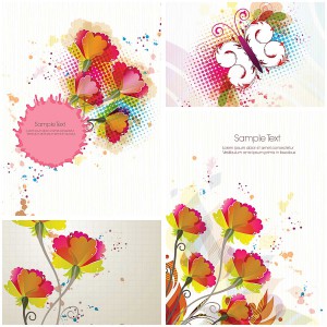 Bright floral greeting cards set vector