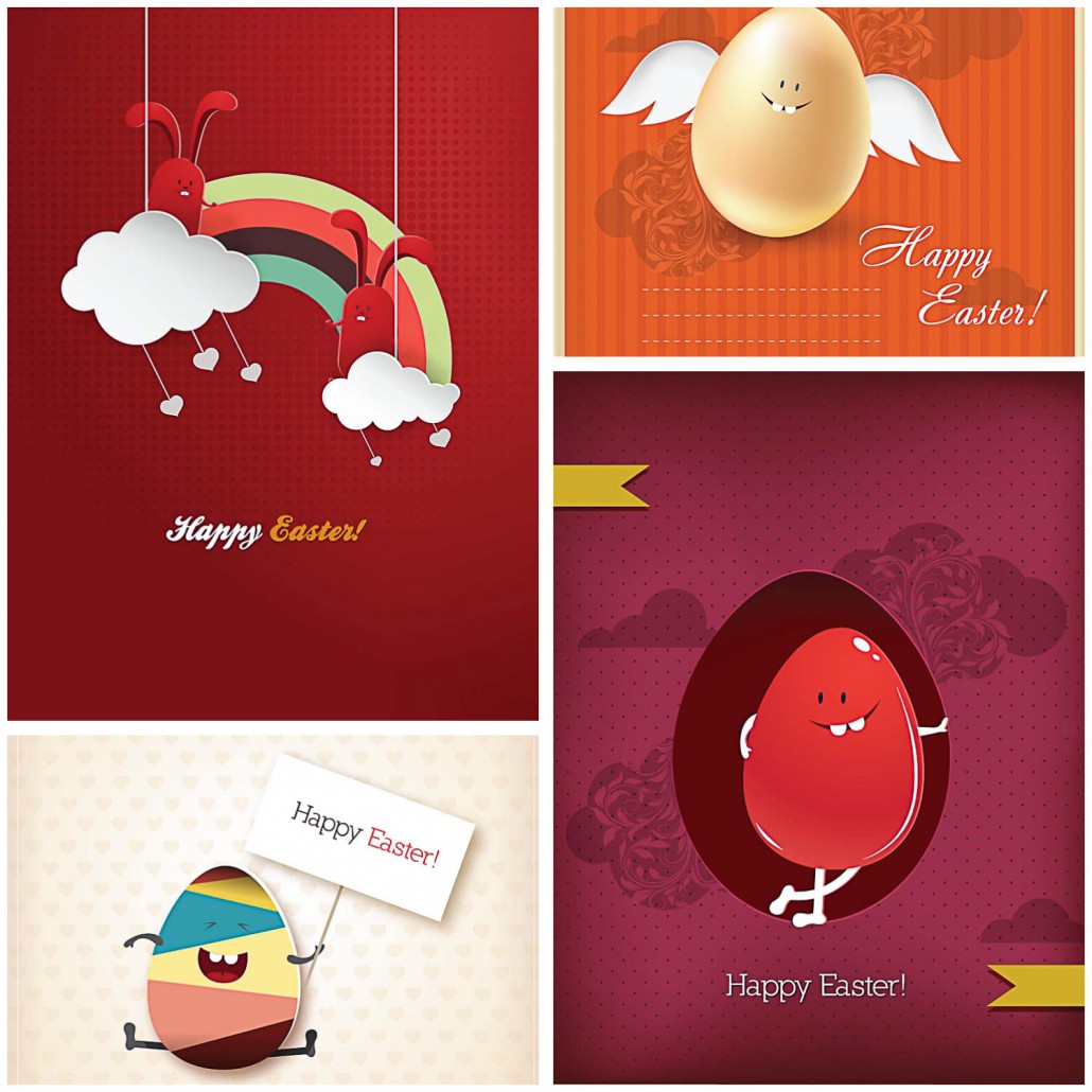 Comical Easter cards set vector | Free download