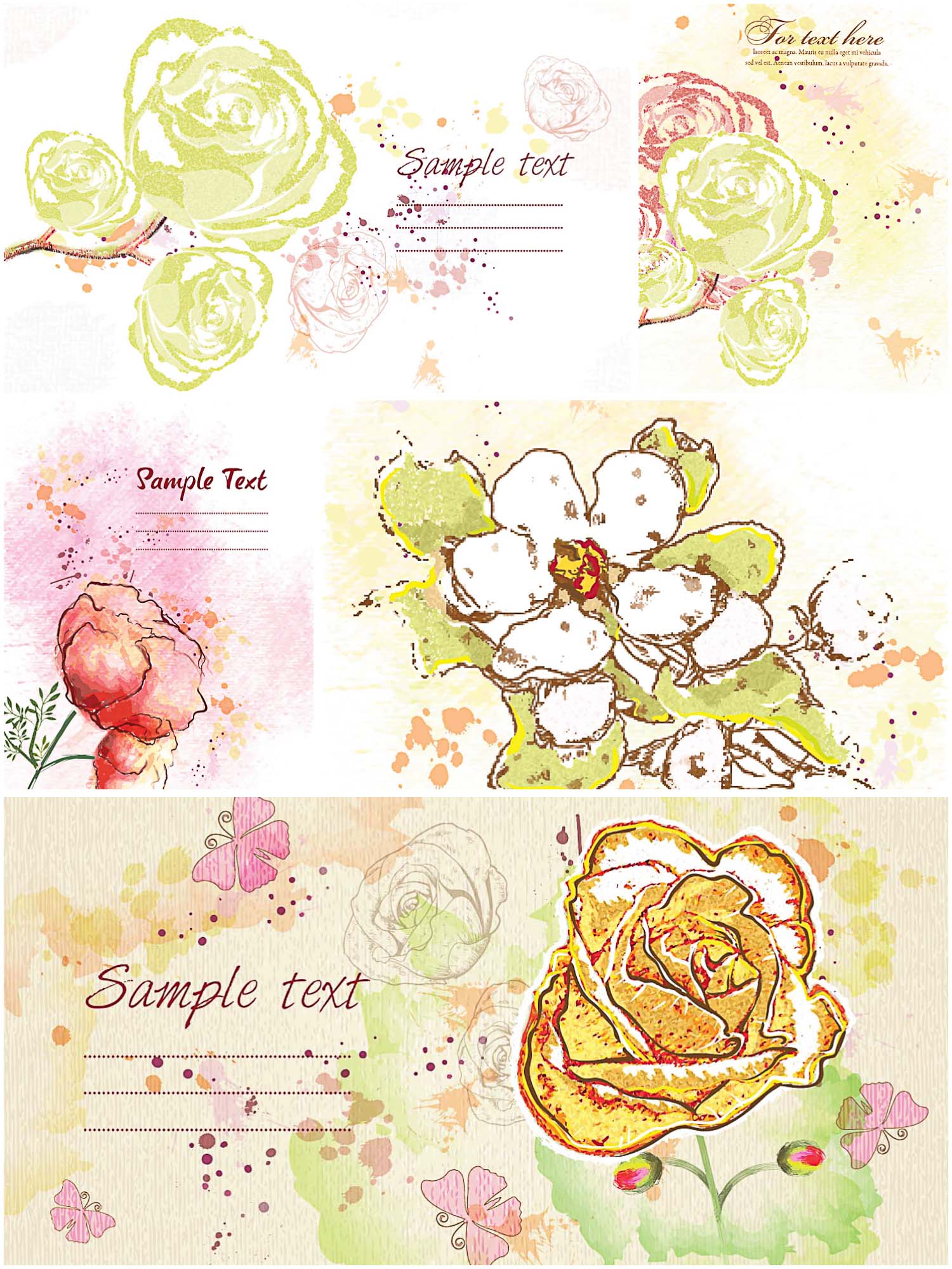 Gorgeous painted floral cards set vector