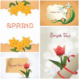 Modern spring floral greeting card set vector