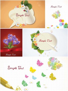 Holiday cards with butterflies and flowers set vector