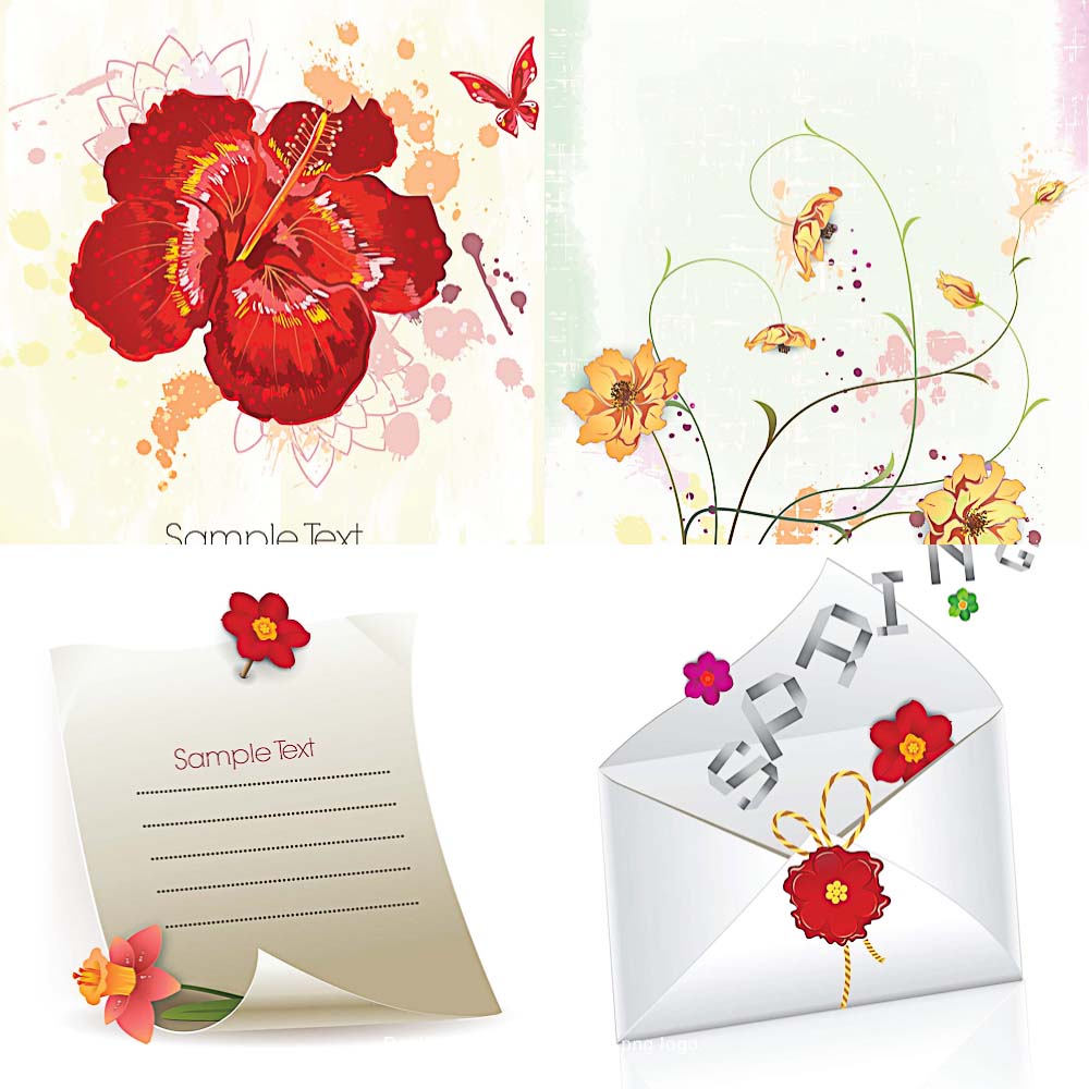 Floral spring invitations set vector