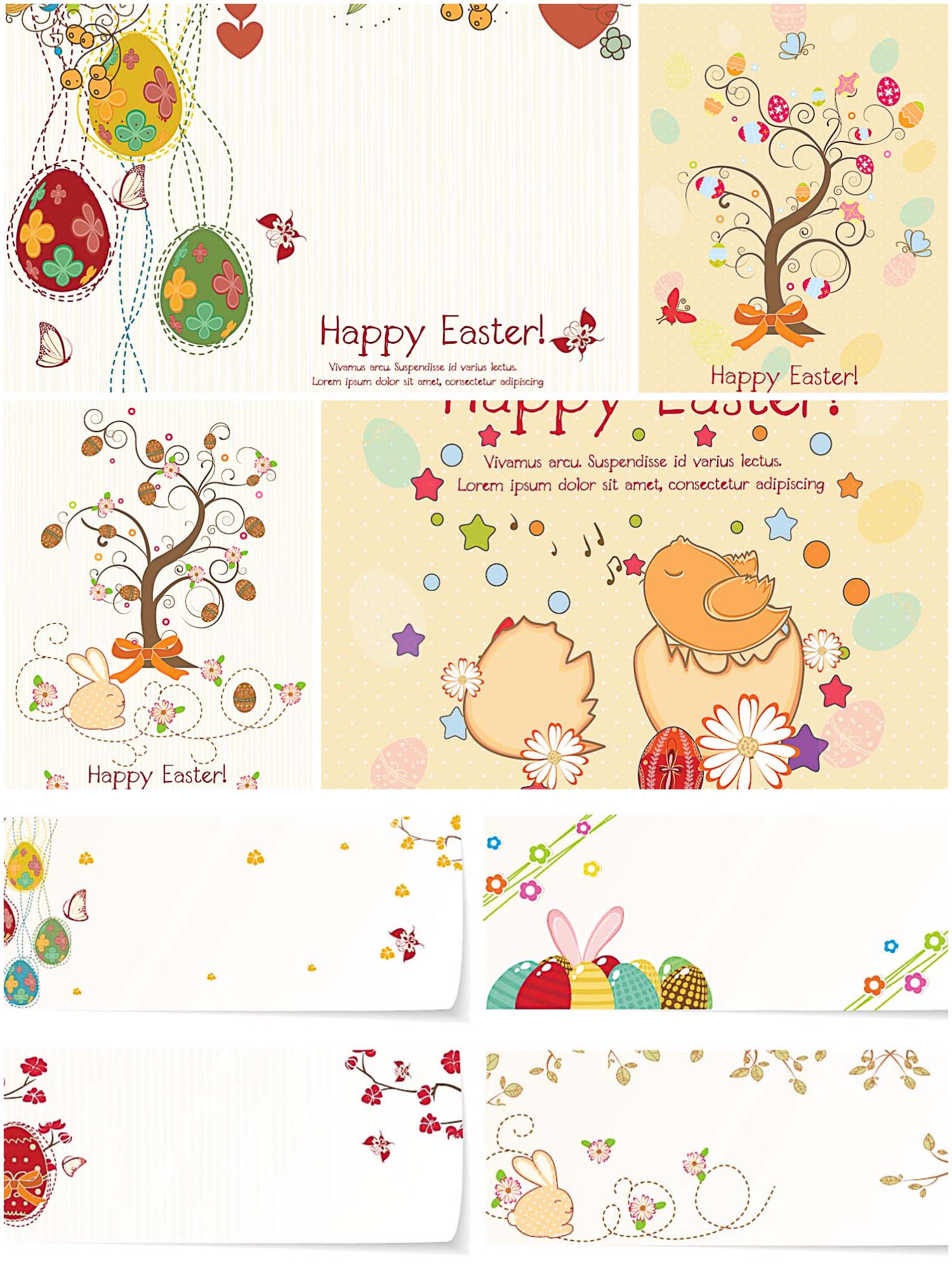 Cute Easter greeting card set vector
