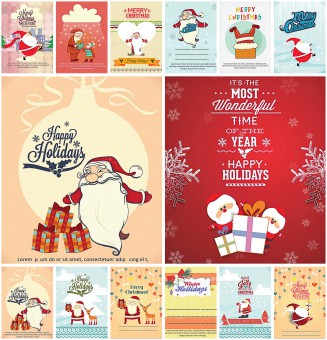 Bright Christmas card with Santa set vector