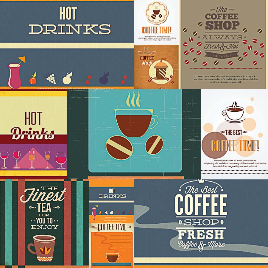 Vintage coffee background set vector