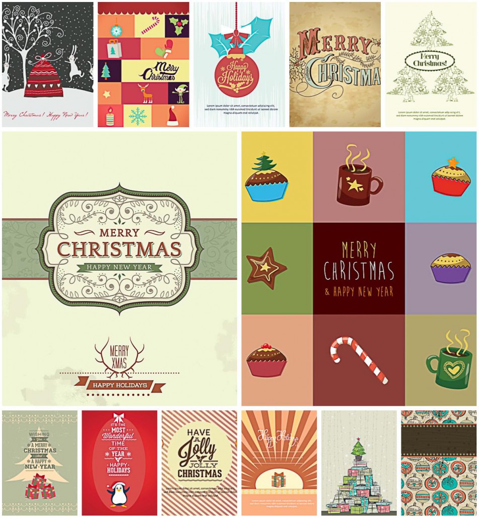 Cute Christmas vintage design set vector | Free download