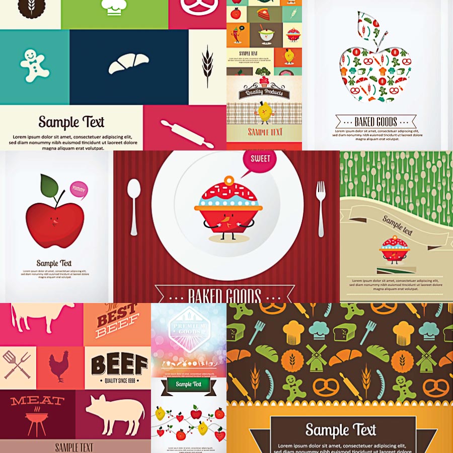 Bright badges with fresh fruits and vegetables set vector