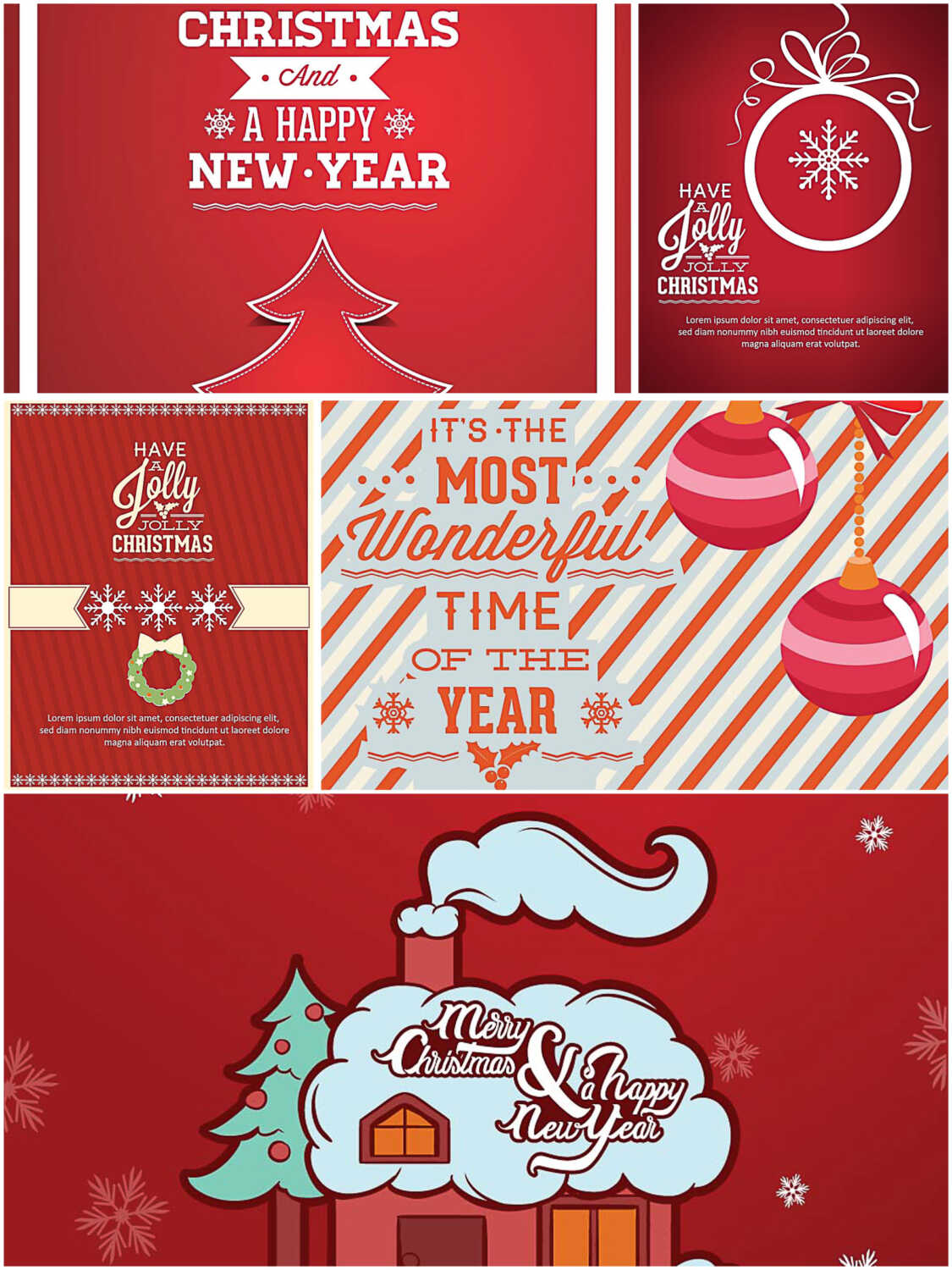 Christmas greeting card red and bright set vector