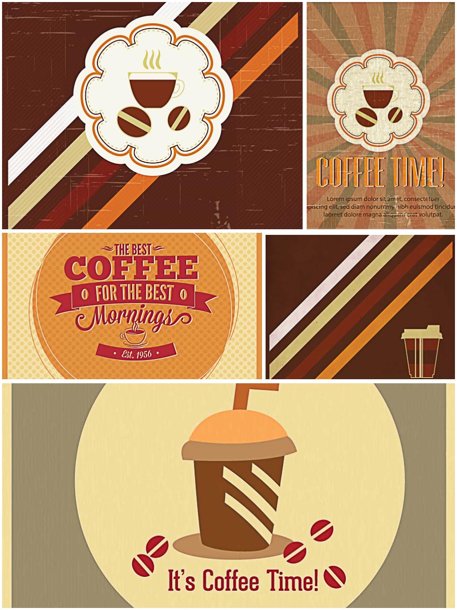 Vintage coffee and tea background set vector