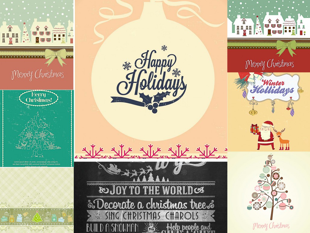 Vintage cute Christmas giftcard set vector | Free download