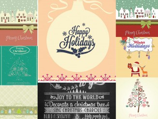 Retro greeting card lovely Christmas design set vector 