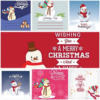 Christmas greeting cards with snow man set vector