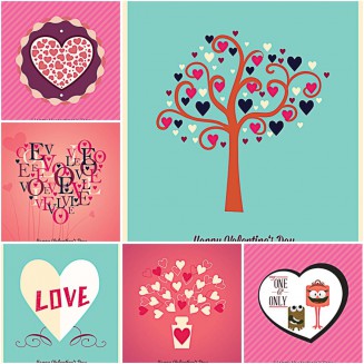 Vivid colors postcards for Valentines Day